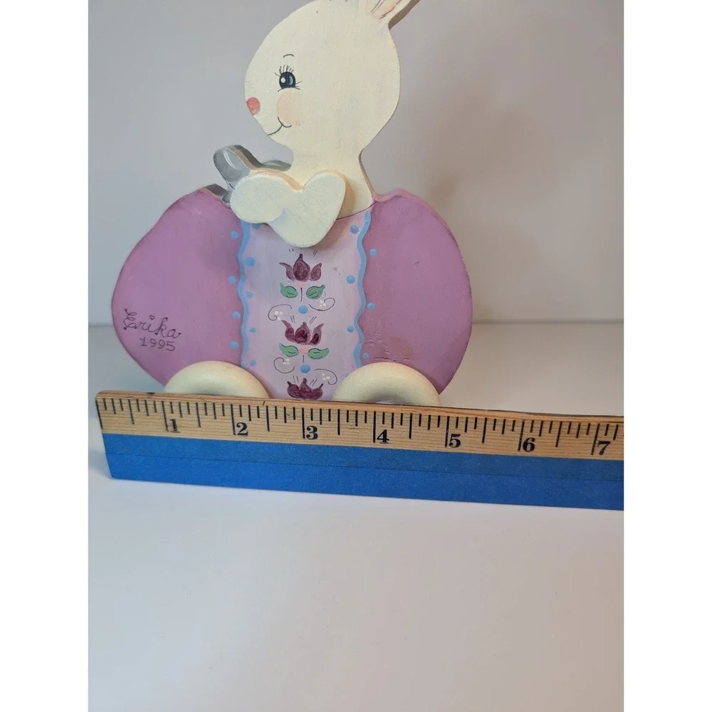 Vintage 1995 Set Of 3 Wooden Folk Art Bunnies Signed‎ Easter Hand Painted